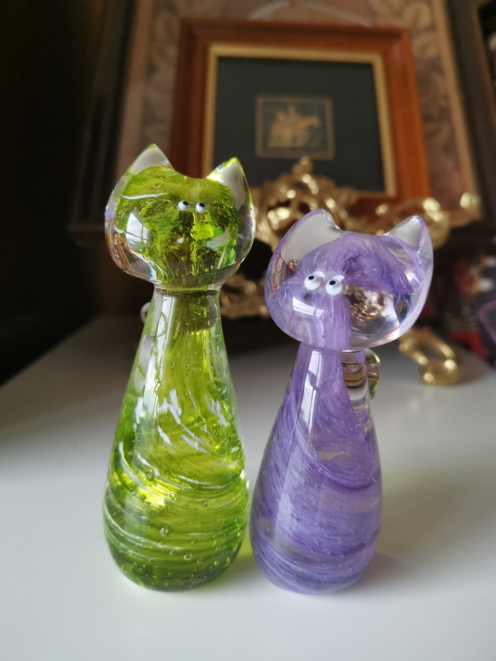 Pair of Handblown RARE Catherine Labonte Swirl Art Glass Cat Figurines